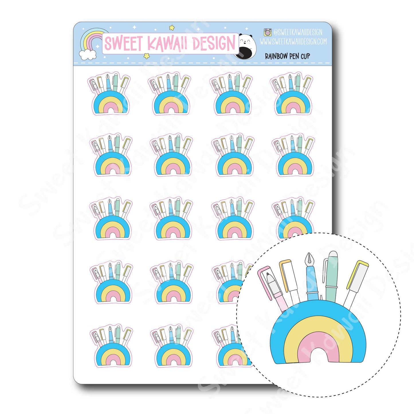 Kawaii Rainbow Pen Cup Stickers