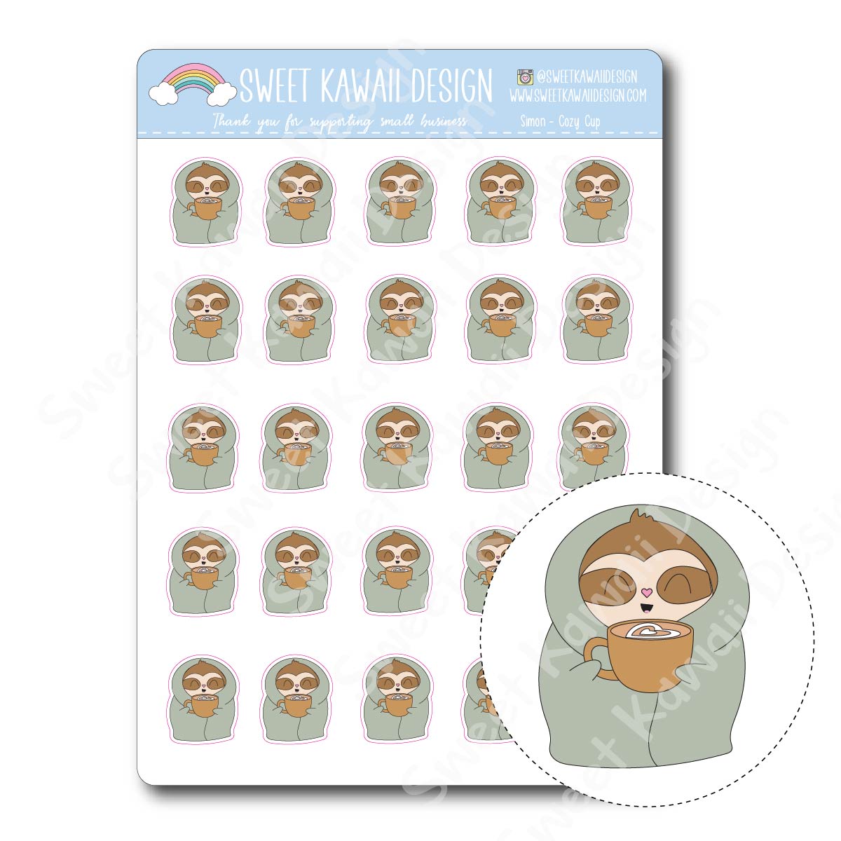 Kawaii Simon Stickers - Cozy Cup