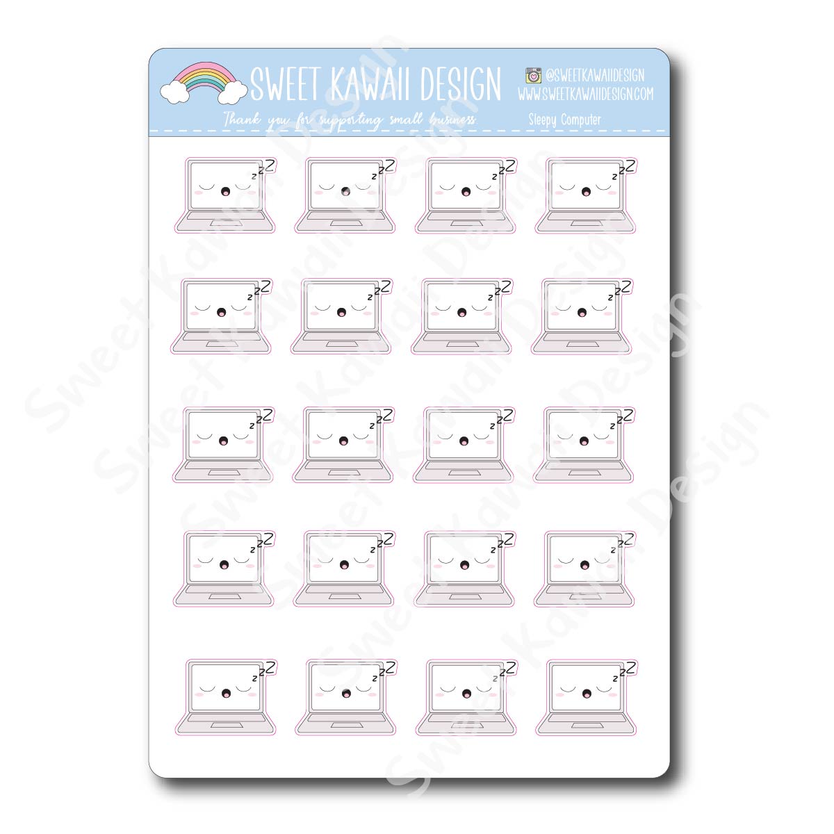 Kawaii Sleepy Computer Stickers