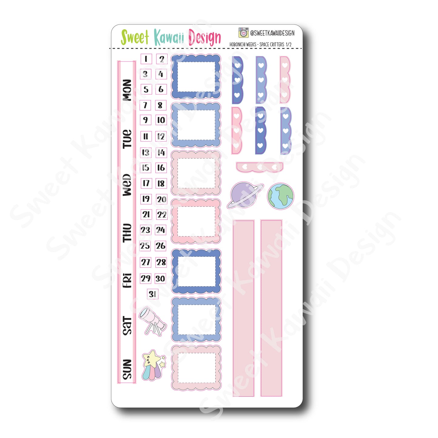 Kawaii Hobonichi Weeks Stickers - Space Critters