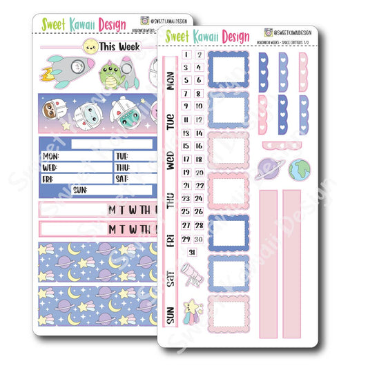 Kawaii Hobonichi Weeks Stickers - Space Critters