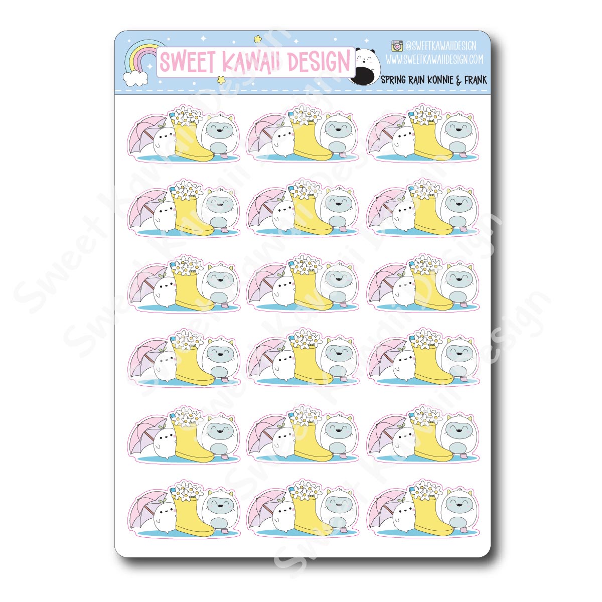 Kawaii Spring Rain Stickers - Konnie and Frank