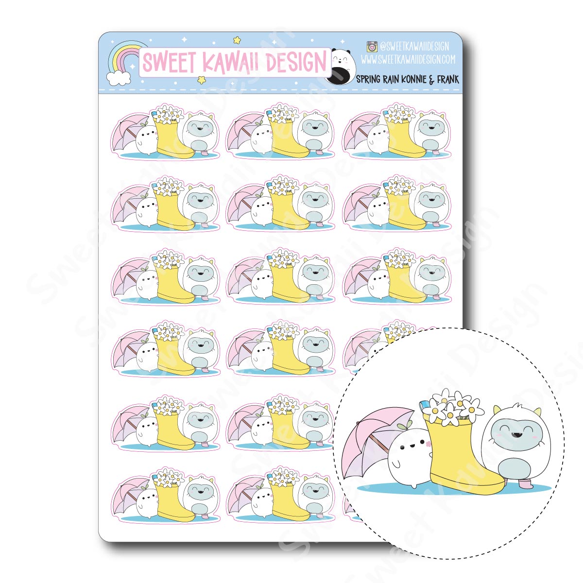 Kawaii Spring Rain Stickers - Konnie and Frank