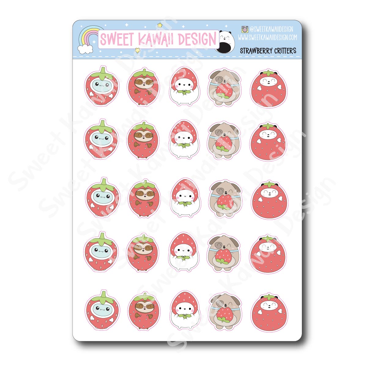 Kawaii Strawberry Critter Stickers