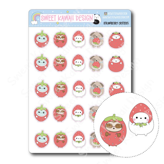 Kawaii Strawberry Critter Stickers