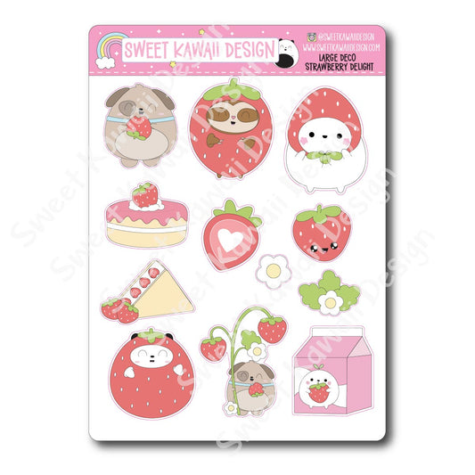 Kawaii Strawberry Deco (LARGE) Stickers