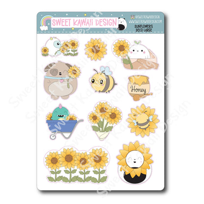 Kawaii Sunflowers Deco (LARGE) Stickers