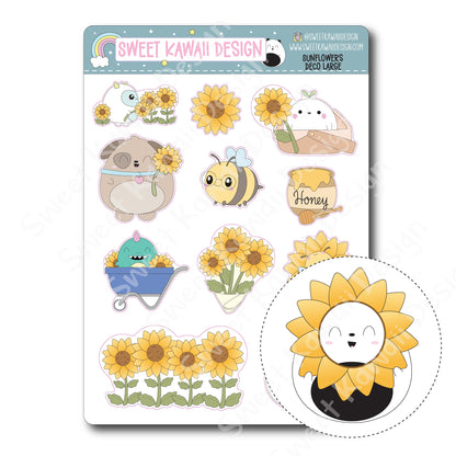 Kawaii Sunflowers Deco (LARGE) Stickers