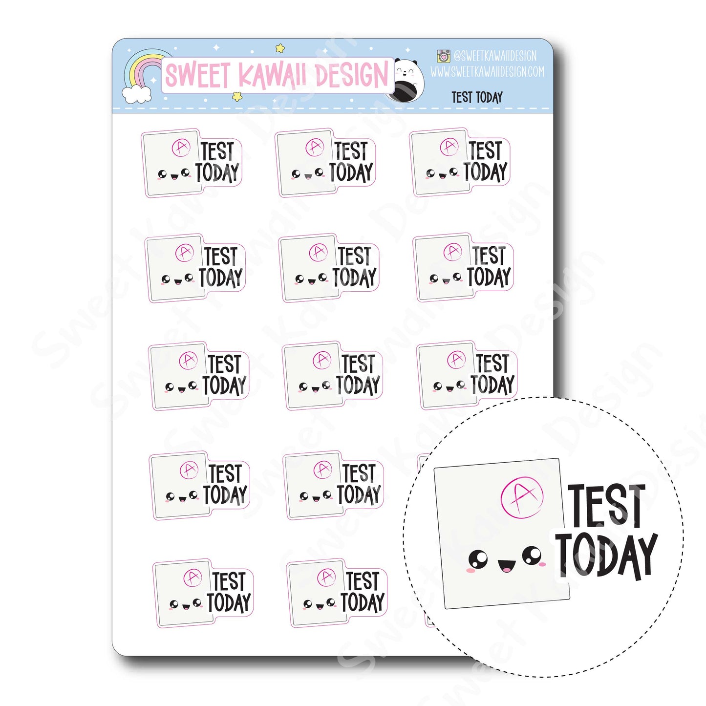 Kawaii Test Today Stickers