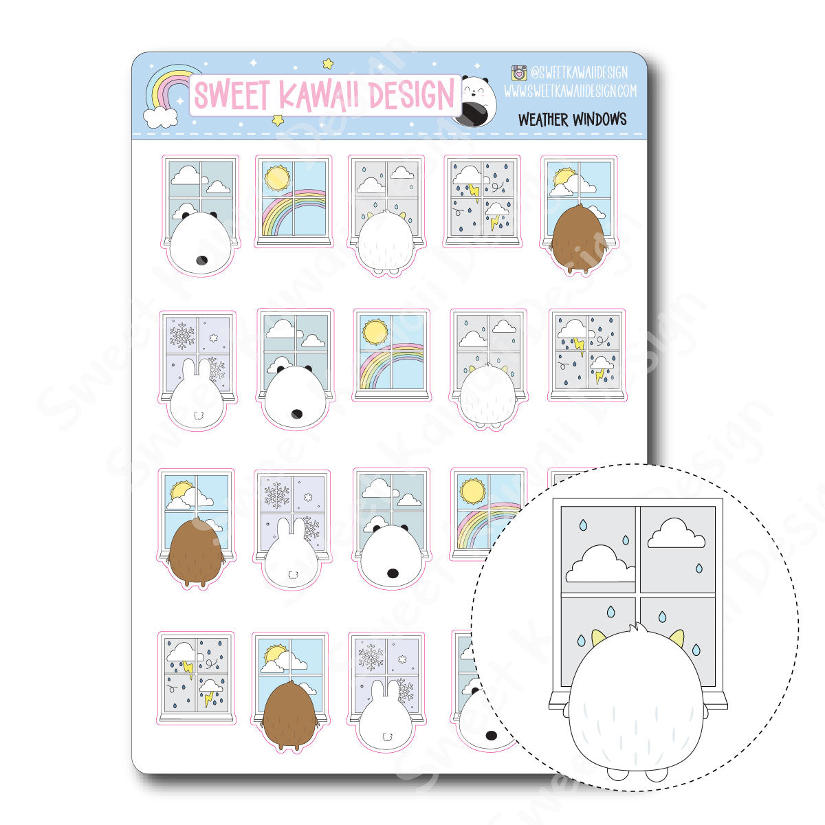 Kawaii Weather Window Stickers - Options Available