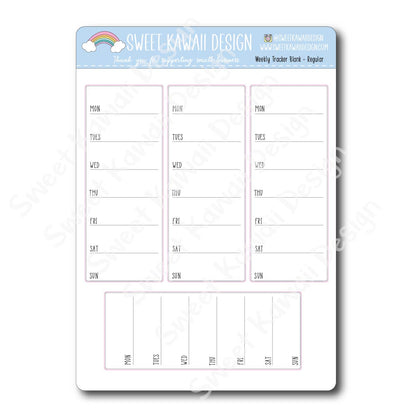 Kawaii Weekly Tracker (Blank) Stickers