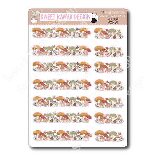 Kawaii Deco Strip Stickers (washi strip/border) - Woodland