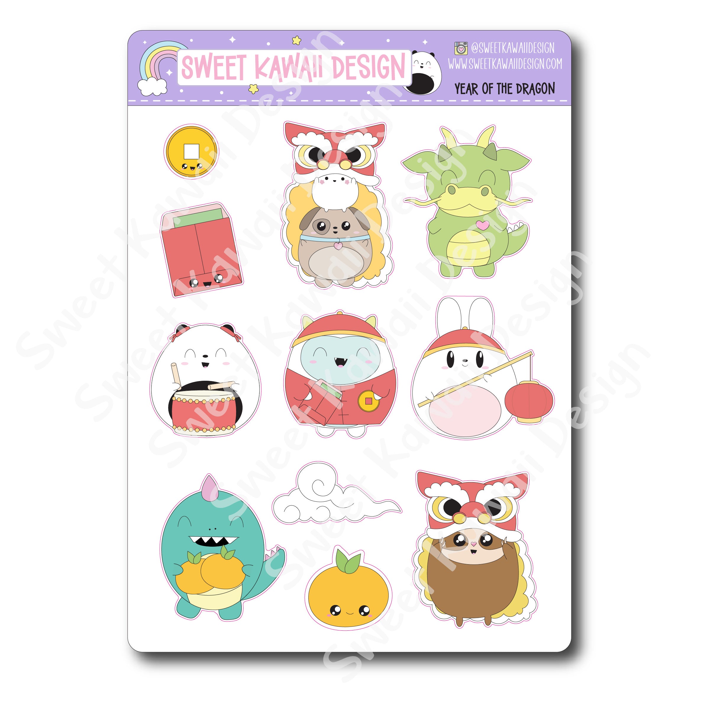 Kawaii Year of the Dragon Deco (Large) Stickers
