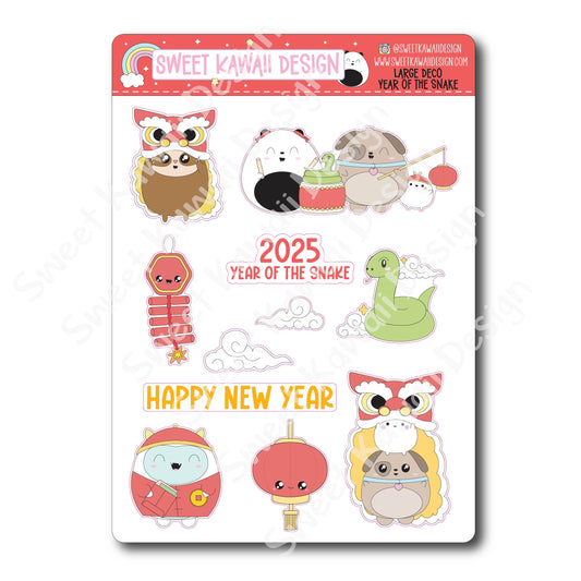 Kawaii Year of the Snake Deco (LARGE) Stickers