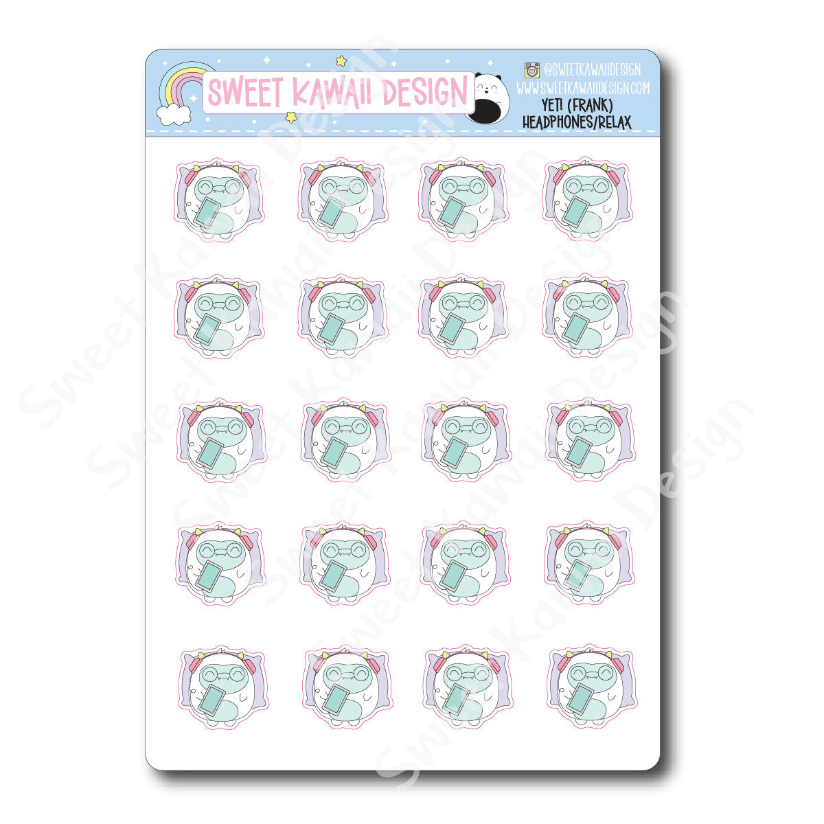 Kawaii Yeti (Frank) Stickers - Headphones/Relax