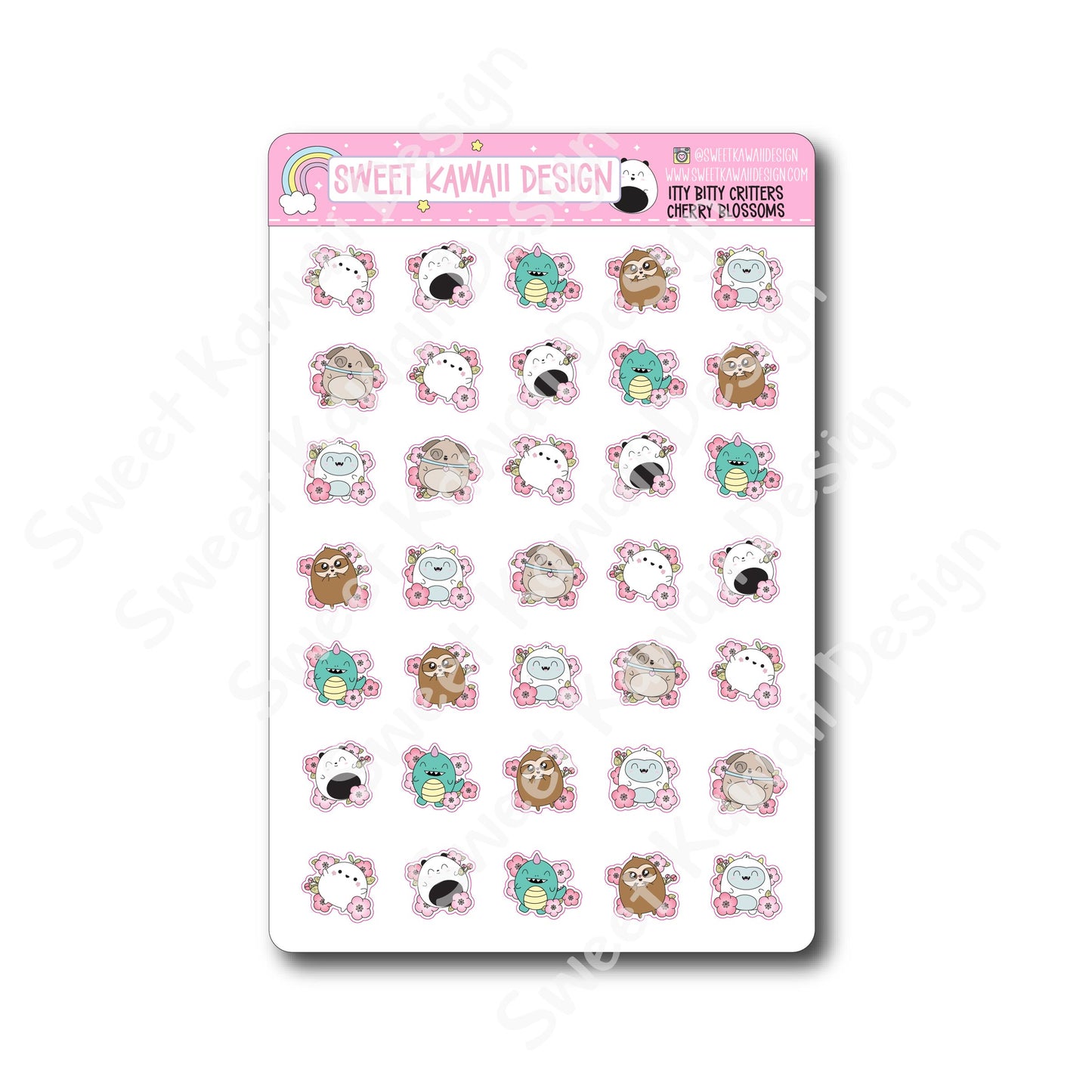 Kawaii Critter Stickers - Cherry Blossoms