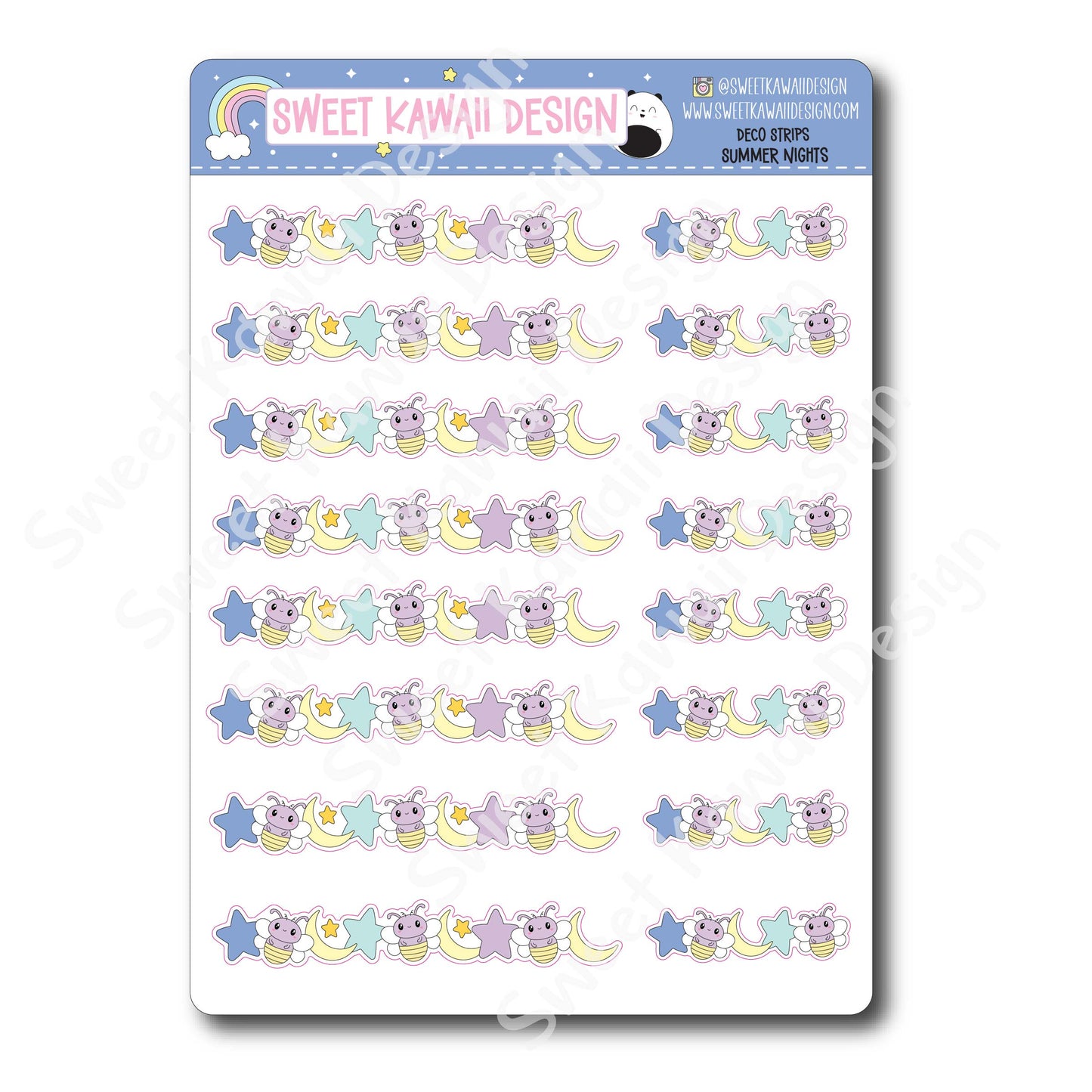 Kawaii Deco Strip Stickers (washi strip/border) - Summer Nights