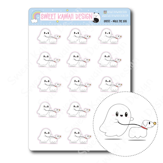 Kawaii Ghost Stickers - Walk the Dog