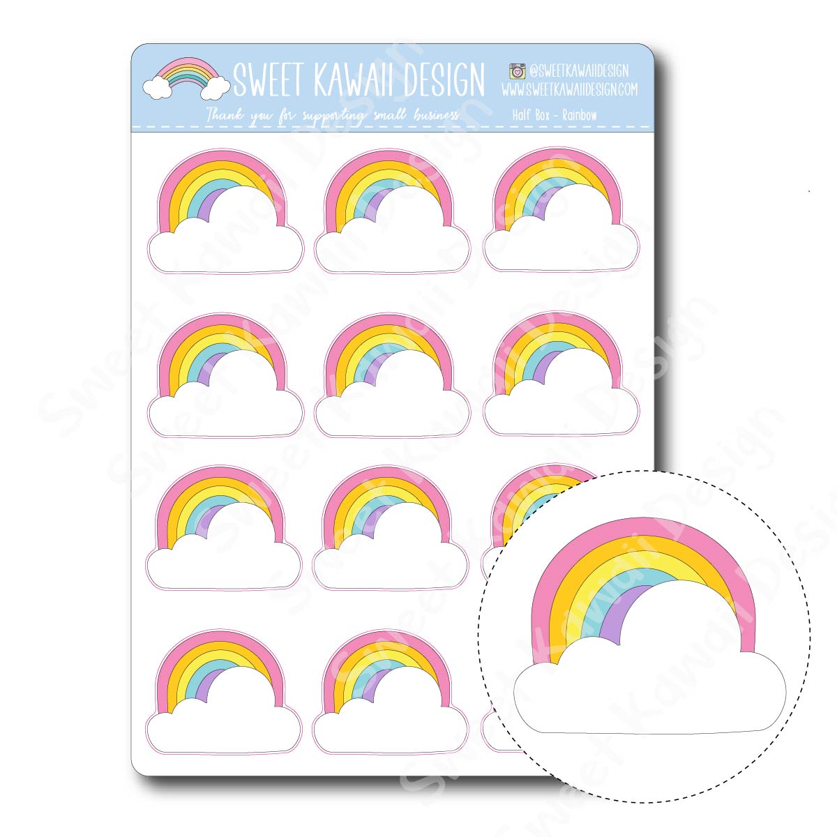 Kawaii Half Box Stickers - Rainbow