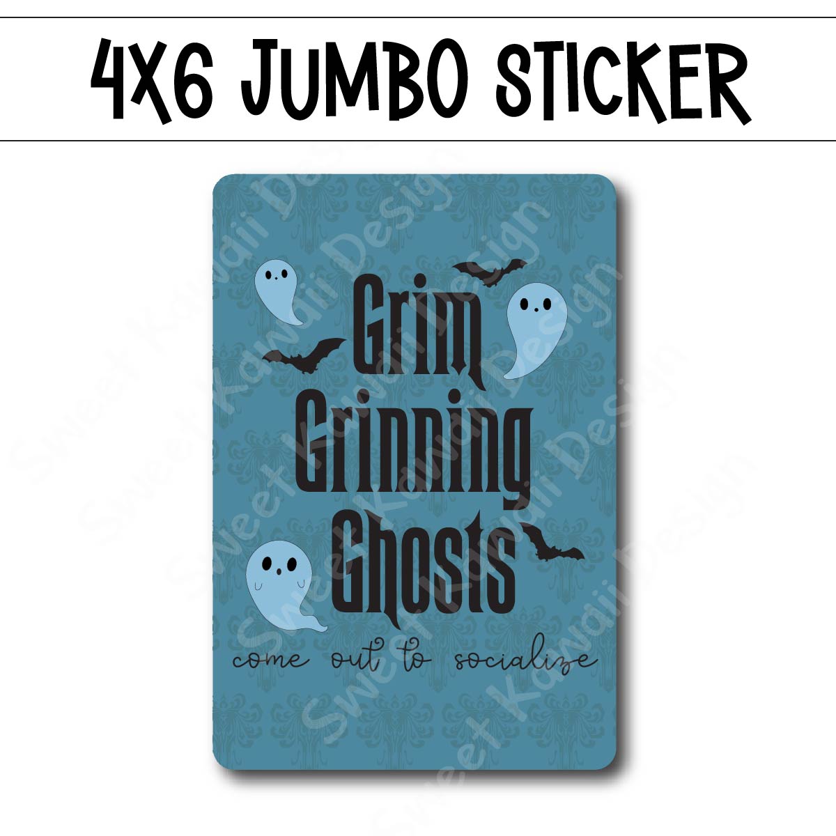 Kawaii Jumbo Sticker - Grinning Ghosts - Size Options Available