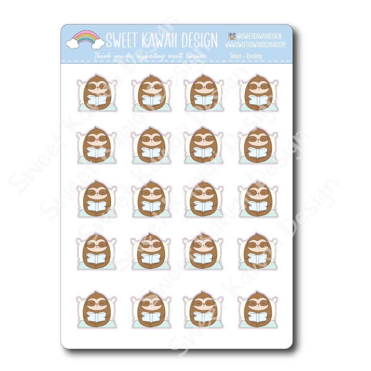 Kawaii Simon  Stickers - Reading