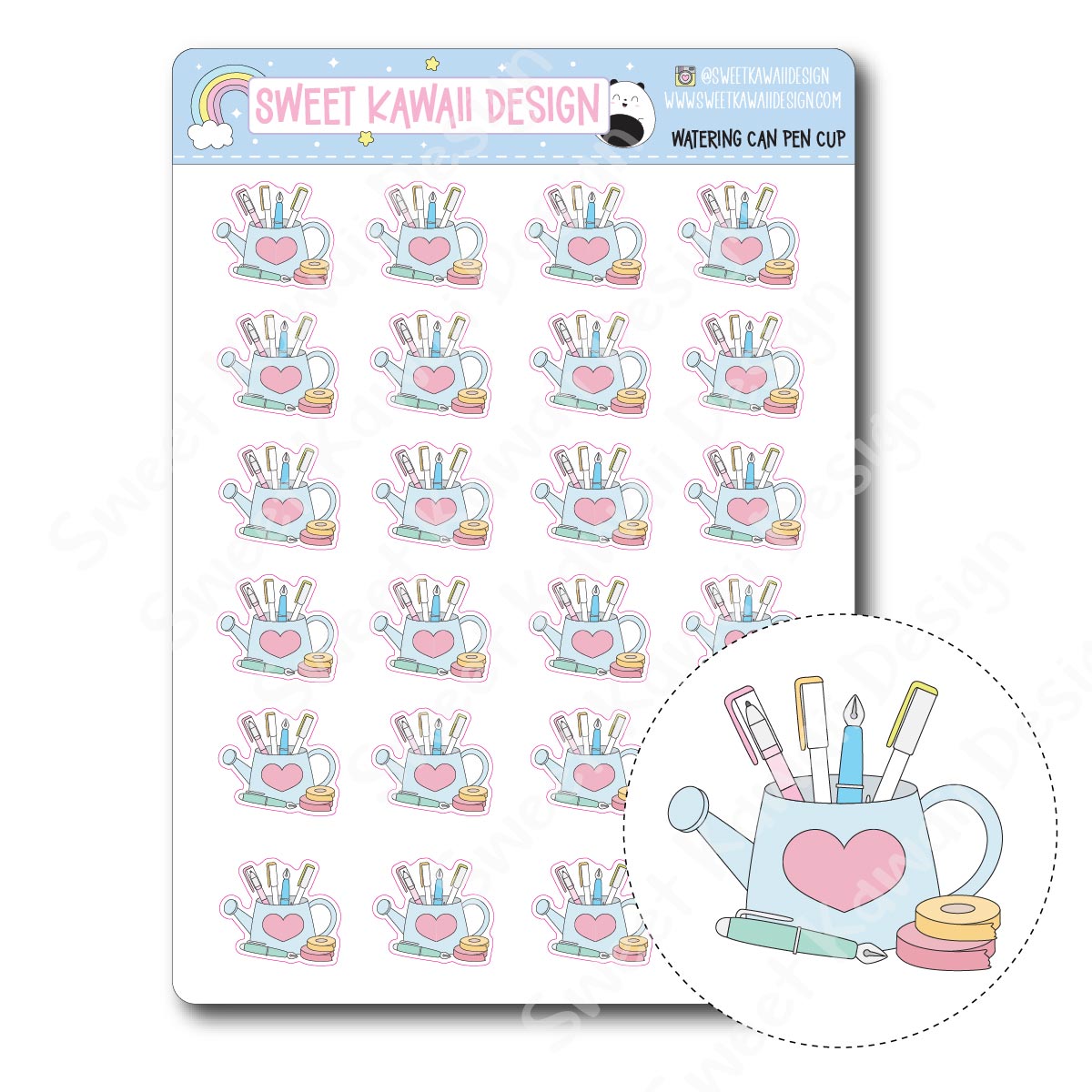 Kawaii Watering Can Pen Cup Stickers