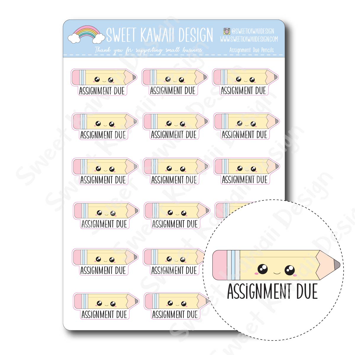 Kawaii Assignment Due Pencil Stickers