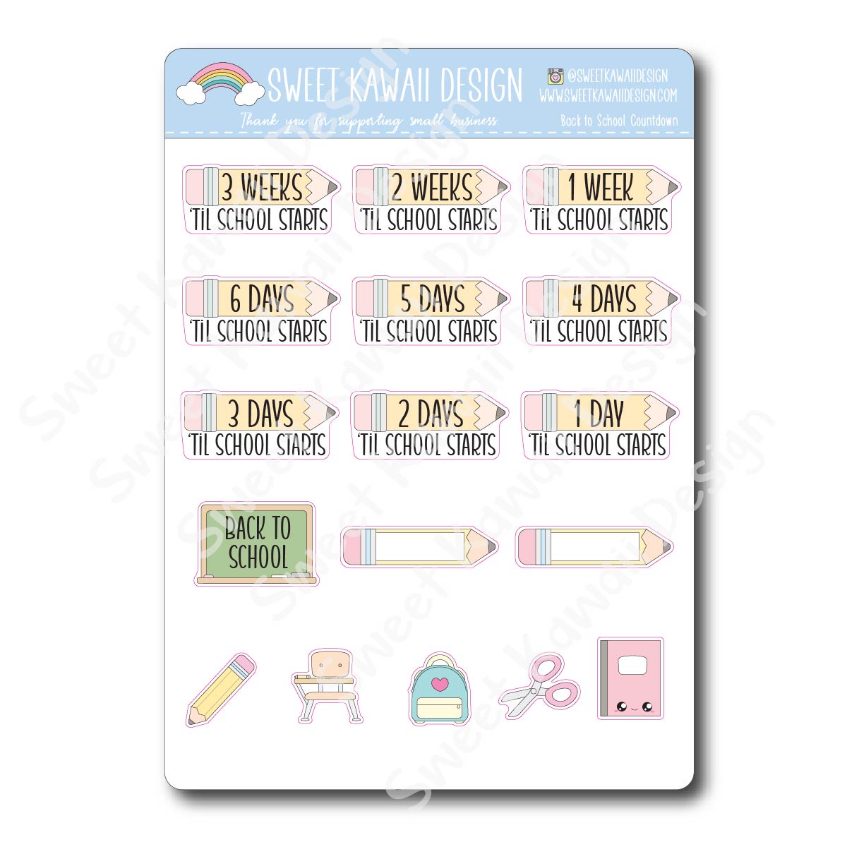 Kawaii Back to School Countdown Stickers