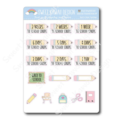 Kawaii Back to School Countdown Stickers