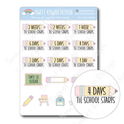 Kawaii Back to School Countdown Stickers