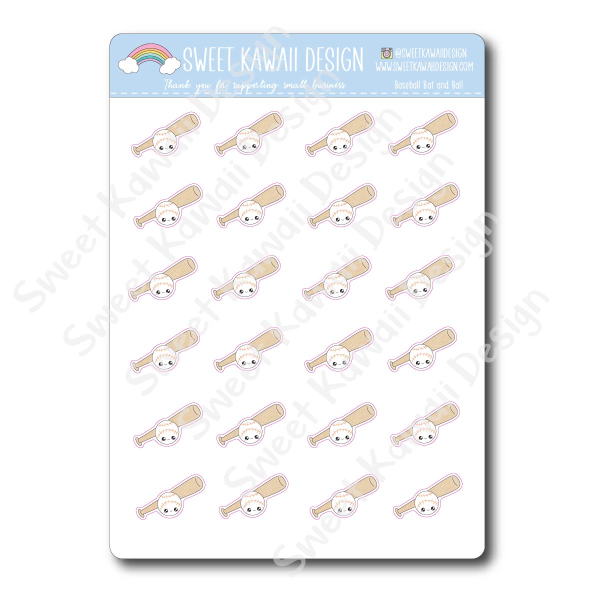 Kawaii Baseball Stickers - Bat and Ball