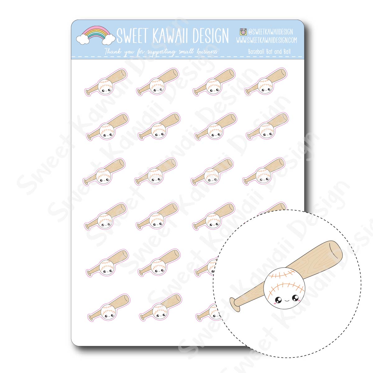 Kawaii Baseball Stickers - Bat and Ball