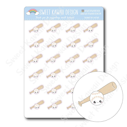 Kawaii Baseball Stickers - Bat and Ball