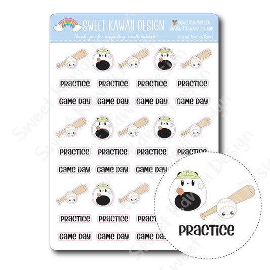 Kawaii Baseball Stickers - Games/Practice