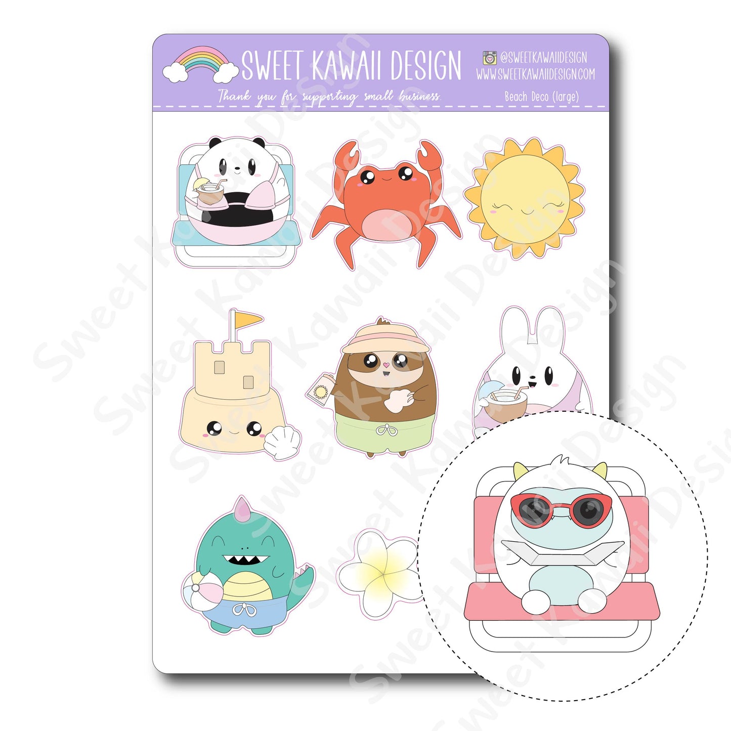 Kawaii Beach Deco (Large) Stickers