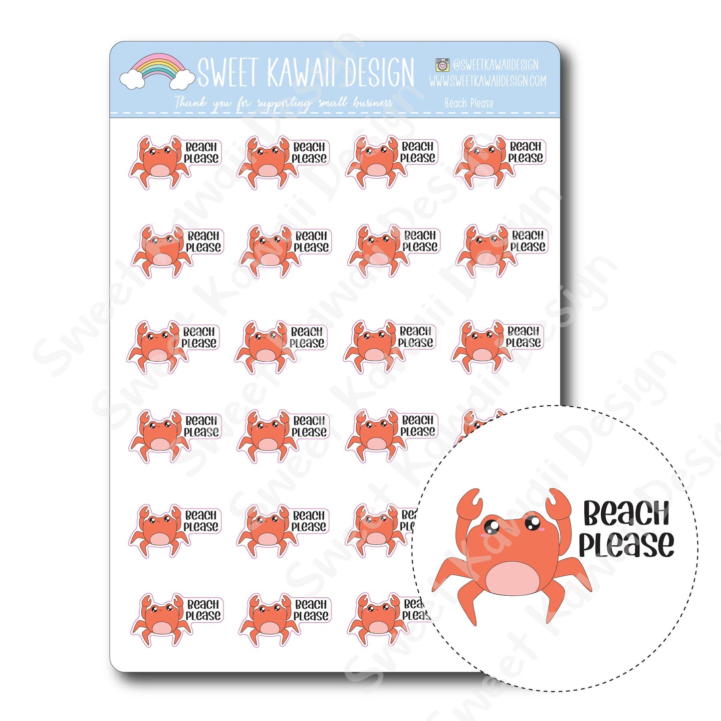 Kawaii Beach Please Stickers