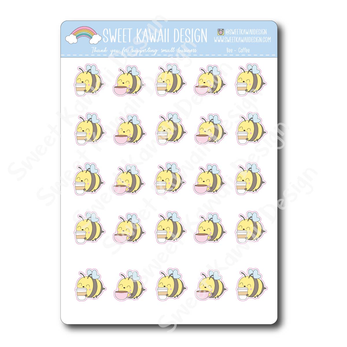 Kawaii Bee Stickers - Coffee