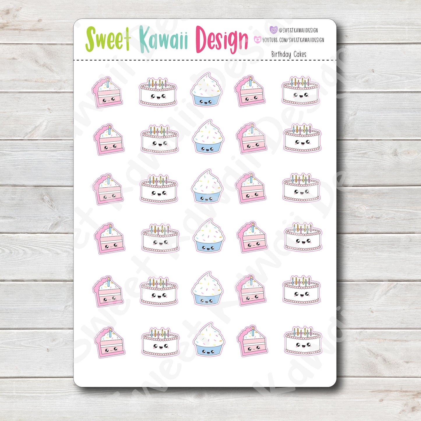 Kawaii Birthday Cake Stickers