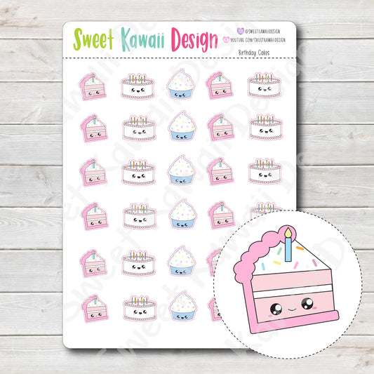 Kawaii Birthday Cake Stickers