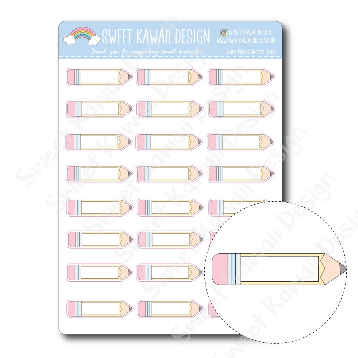 Kawaii Blank Pencil Quarter Box Stickers