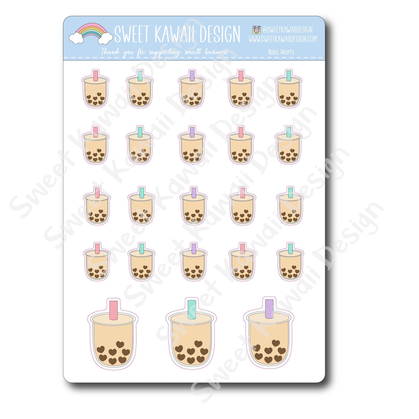 Kawaii Boba Hearts Stickers