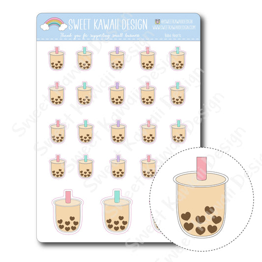 Kawaii Boba Hearts Stickers