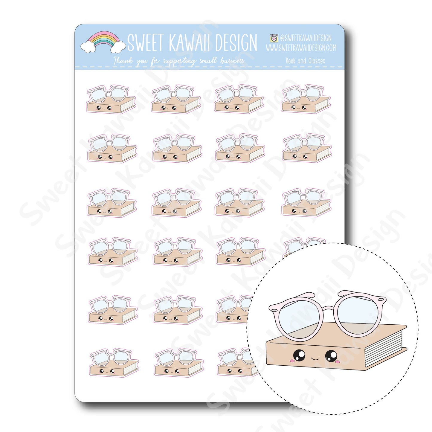 Kawaii Book and Glasses Stickers