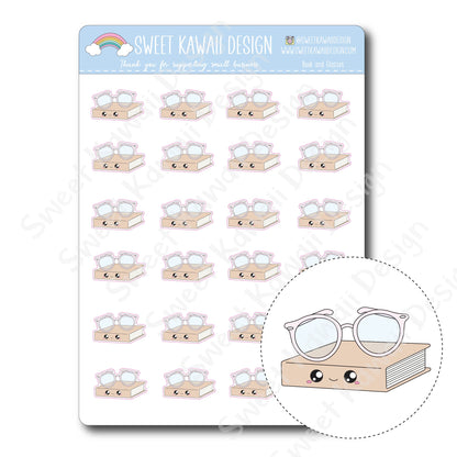 Kawaii Book and Glasses Stickers