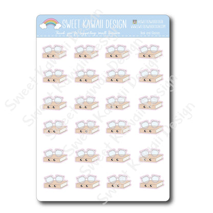 Kawaii Book and Glasses Stickers