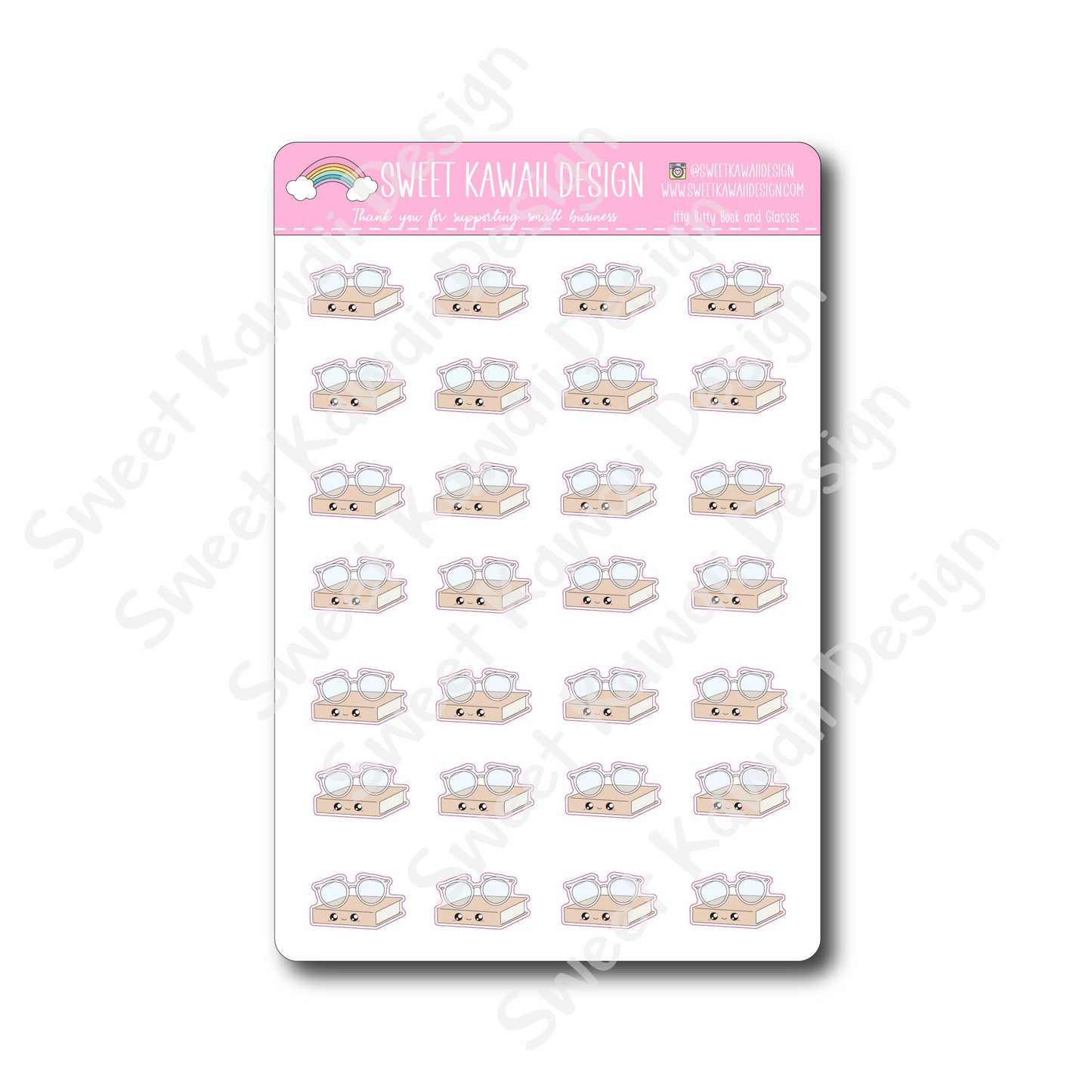 Kawaii Book and Glasses Stickers