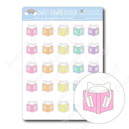 Kawaii Book and Headphones Stickers