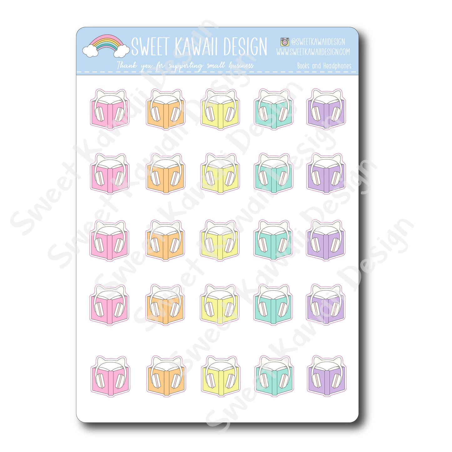 Kawaii Book and Headphones Stickers