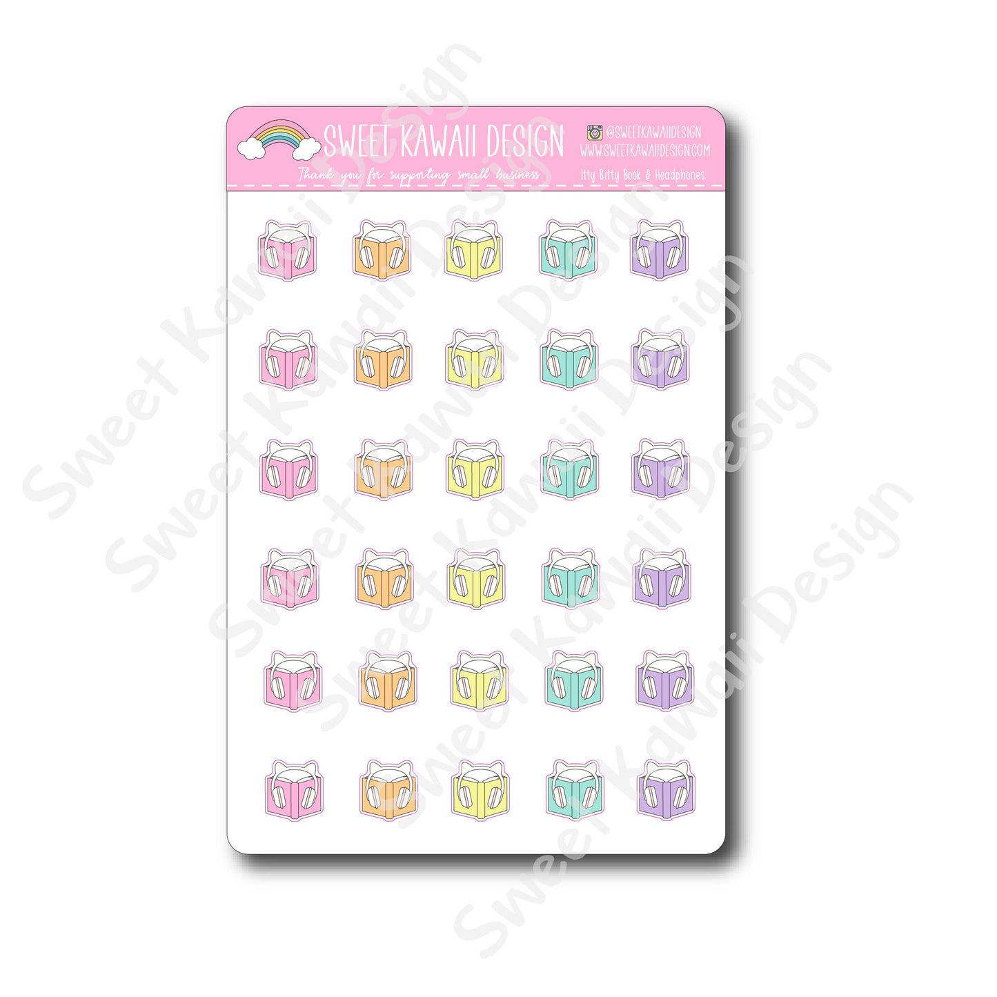 Kawaii Book and Headphones Stickers