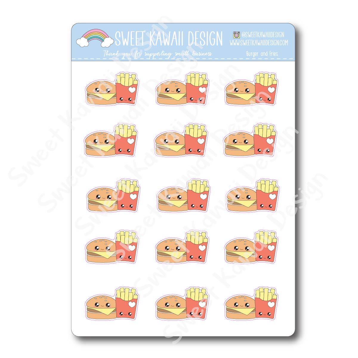 Kawaii Burger and Fries Stickers